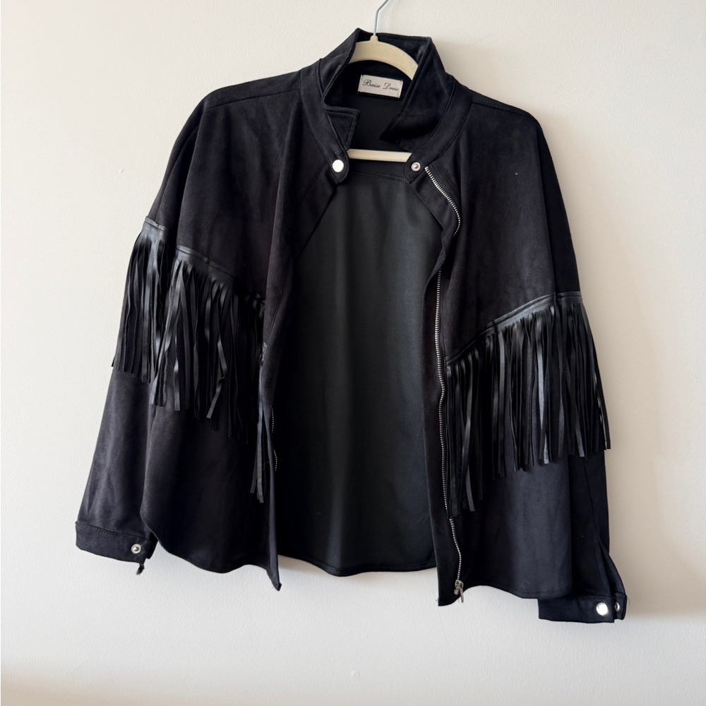 Elegant Black Fringe Leather Jacket